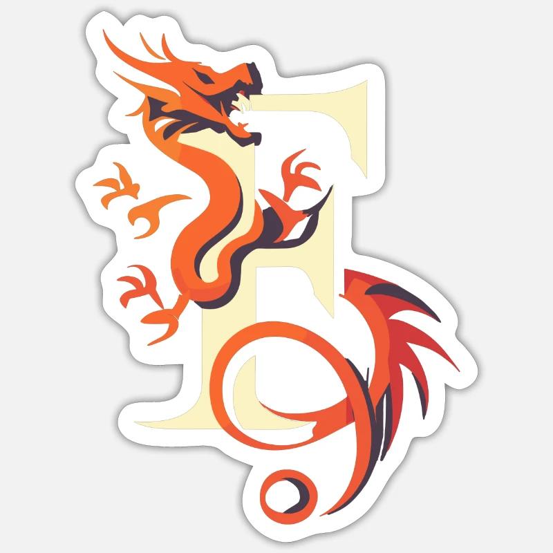 Buchstabe F mit Drache - Sticker Größe S (10 x 10 cm) - Mattweiß