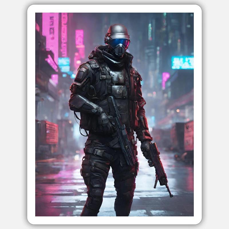 Dystopischer Krieger - Sticker Größe S (10 x 10 cm) - Mattweiß