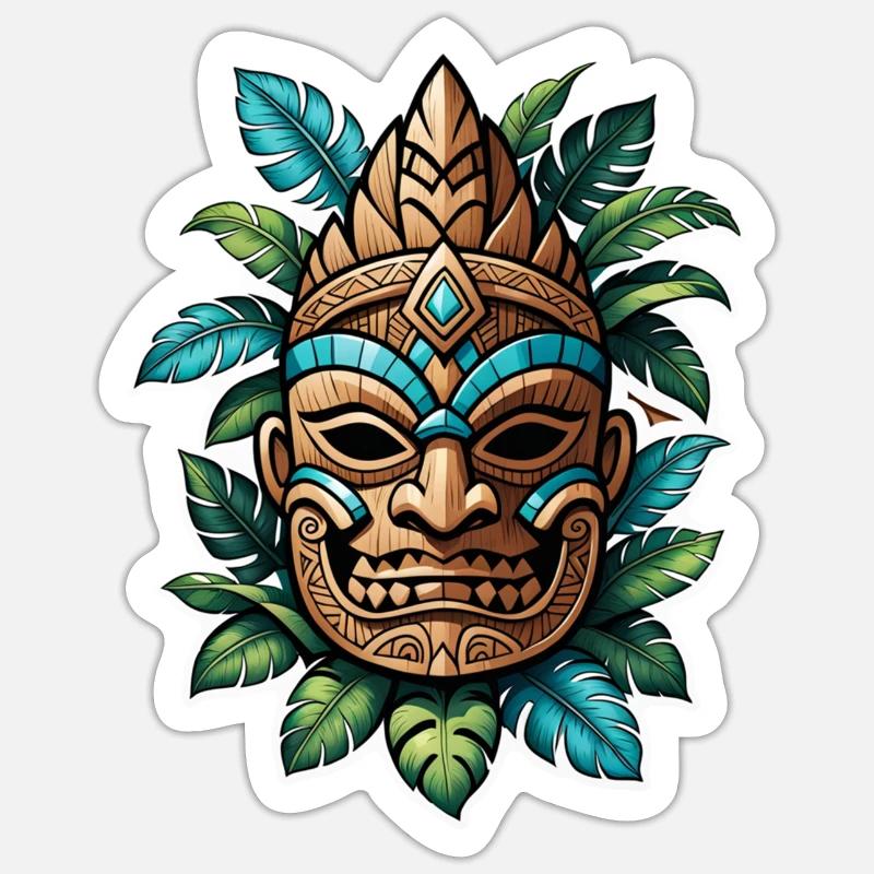 tiki beach - statue polynèsie - Sticker taille S (10 x 10 cm) - blanc mat