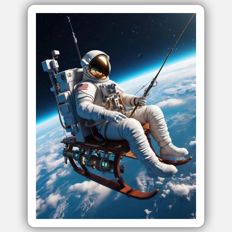 Astronaute de pêche - Sticker taille S (10 x 10 cm) - blanc mat