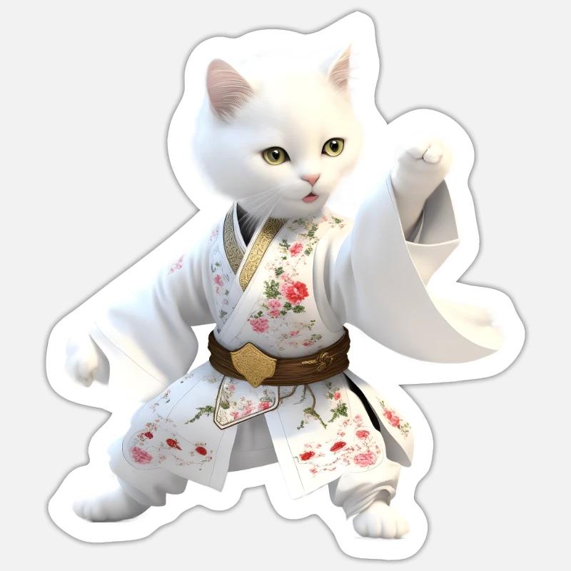 Un chat blanc - Sticker taille S (10 x 10 cm) - blanc mat