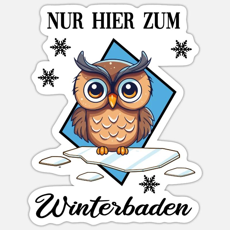 Winterbaden Eisbade-Eule Winterschwimmen Kältebad - Sticker Größe S (10 x 10 cm) - Mattweiß
