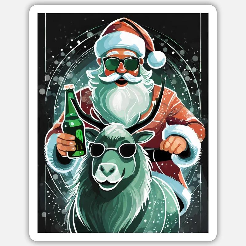 Weihnachtsmann und Rudolf - Sticker Größe S (10 x 10 cm) - Mattweiß
