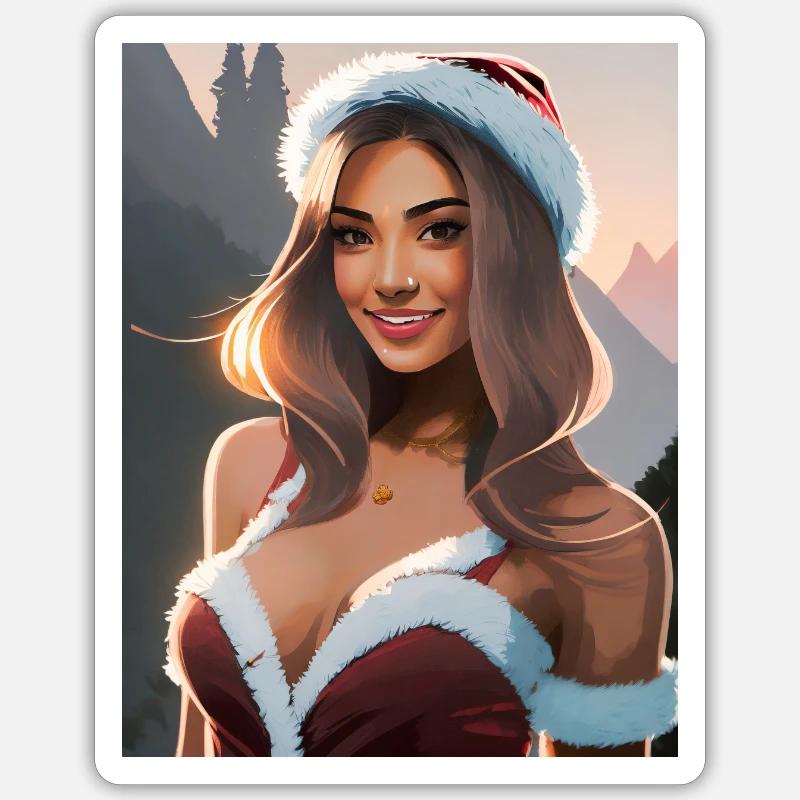 Hübsche Dame in Weihnachtskleidung - Sticker Größe S (10 x 10 cm) - Mattweiß