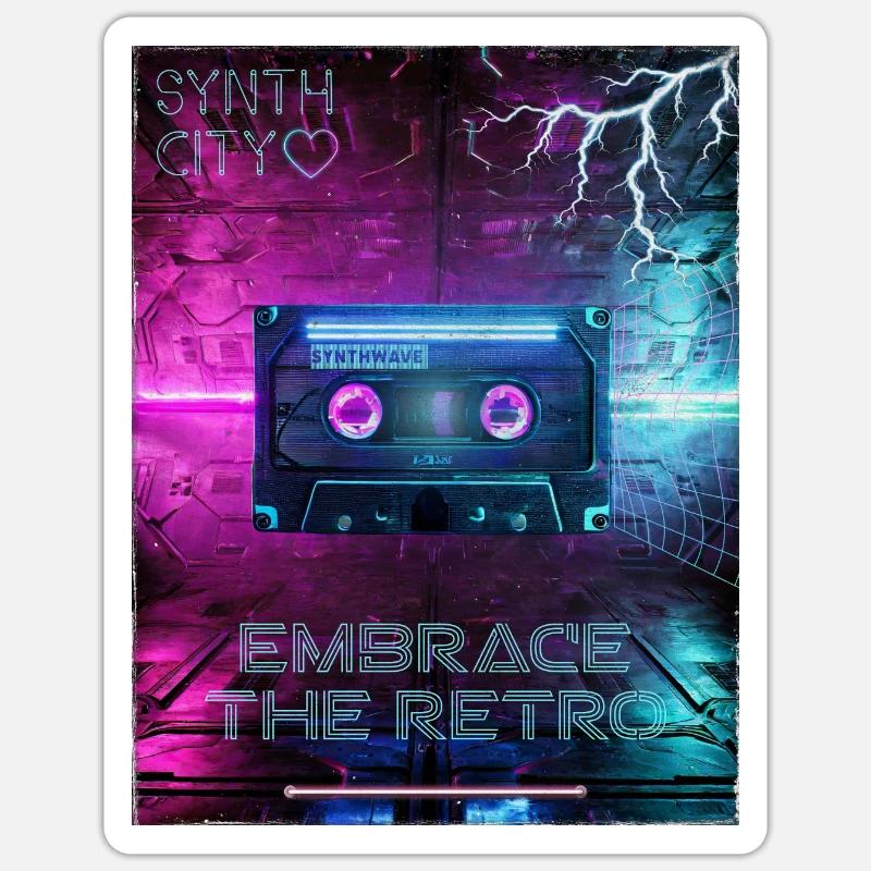 Synthwave Retro Cassette Sticker Größe S (10 x 10 cm)