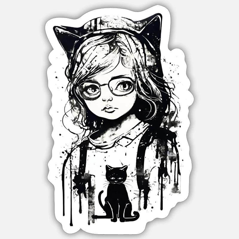 Mädchen mit Katze Sticker Größe S (10 x 10 cm)