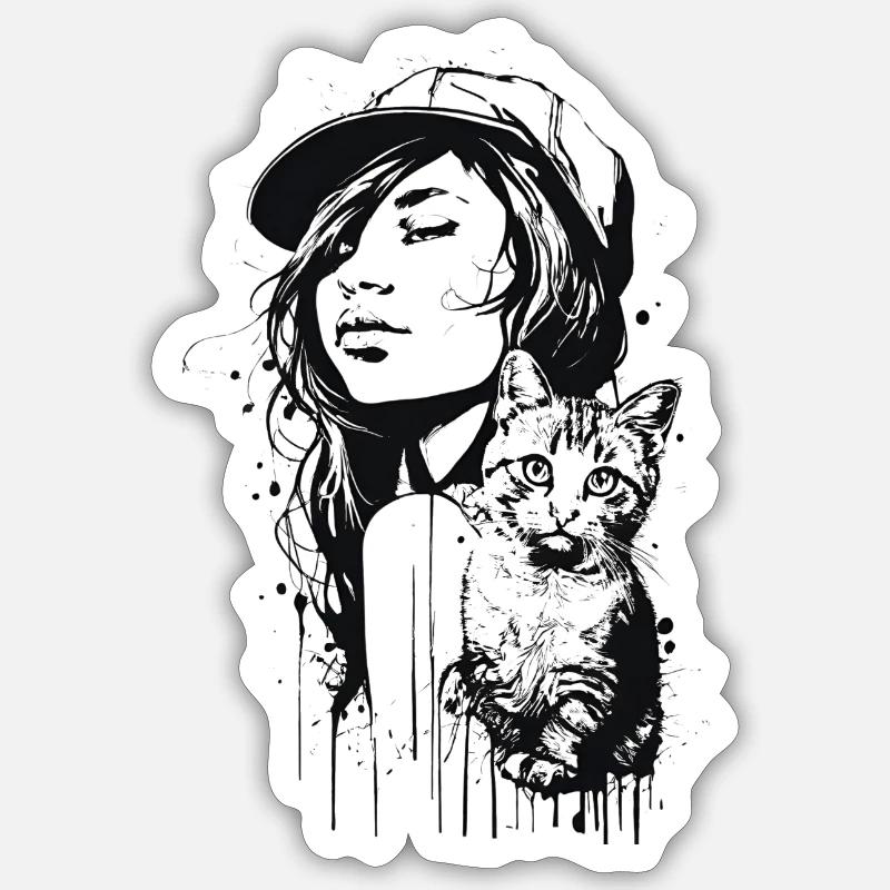 Mädchen mit Katze Sticker Größe S (10 x 10 cm)