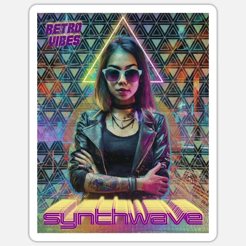 Vibrations Néon Synthwave - Sticker taille S (10 x 10 cm) - blanc mat