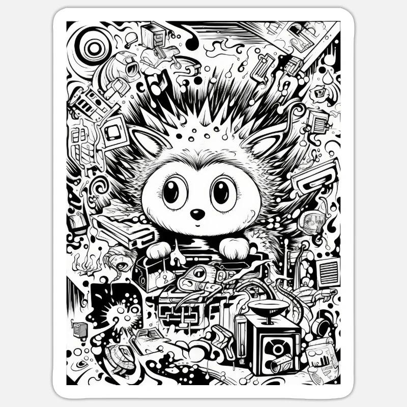 Graffiti hérisson - Sticker taille S (10 x 10 cm) - blanc mat