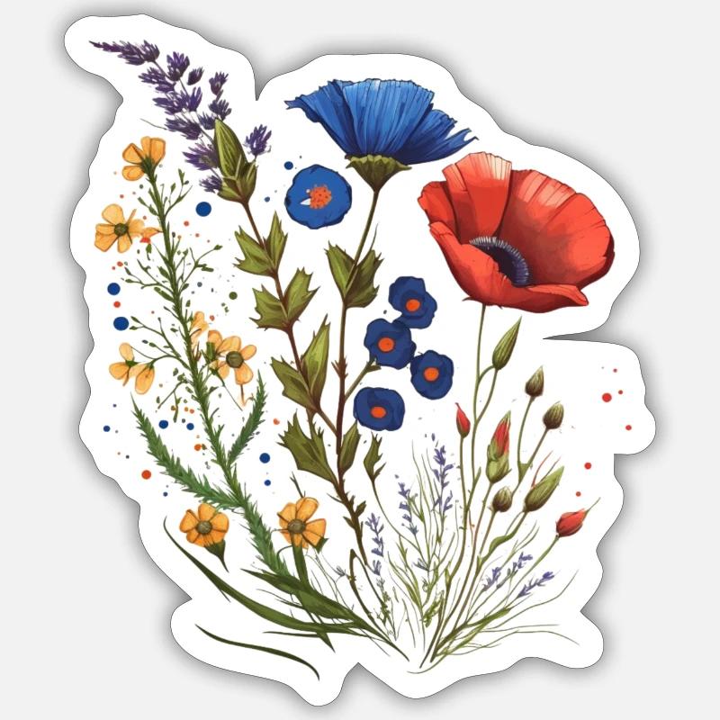 Fleurs des prairies - Sticker taille S (10 x 10 cm) - blanc mat