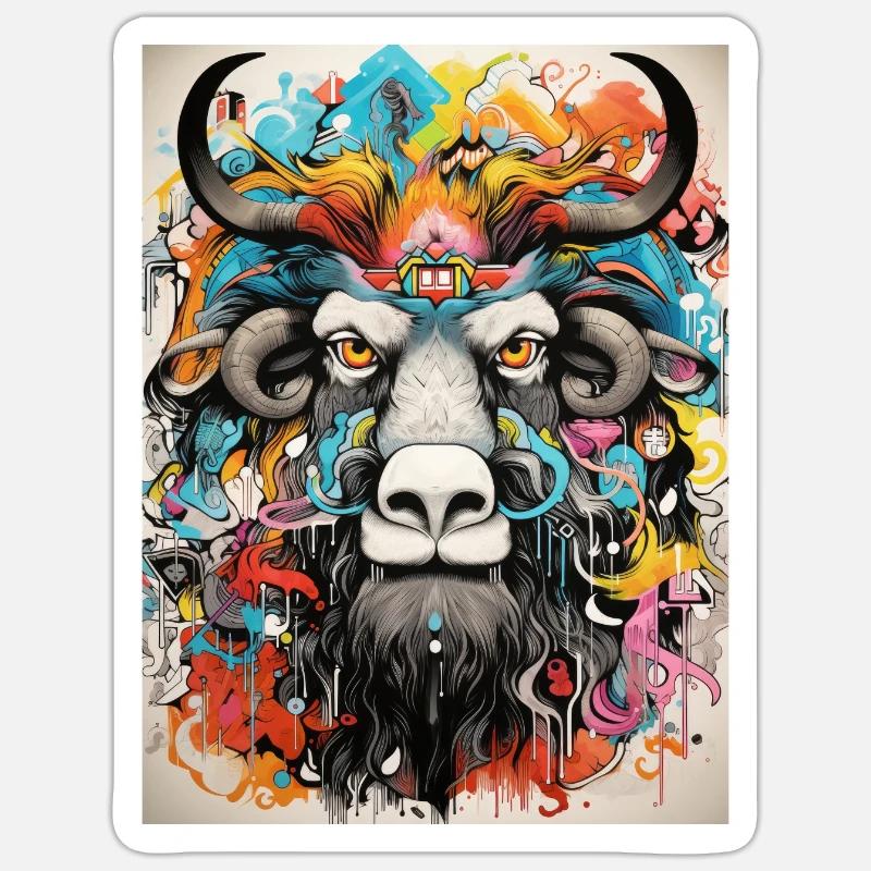 Bison Graffiti Géométrie - Sticker taille S (10 x 10 cm) - blanc mat