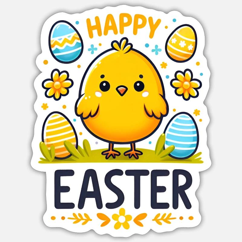 Happy Easter - Cute easter chicken with eggs Sticker size S (10 x 10 cm)