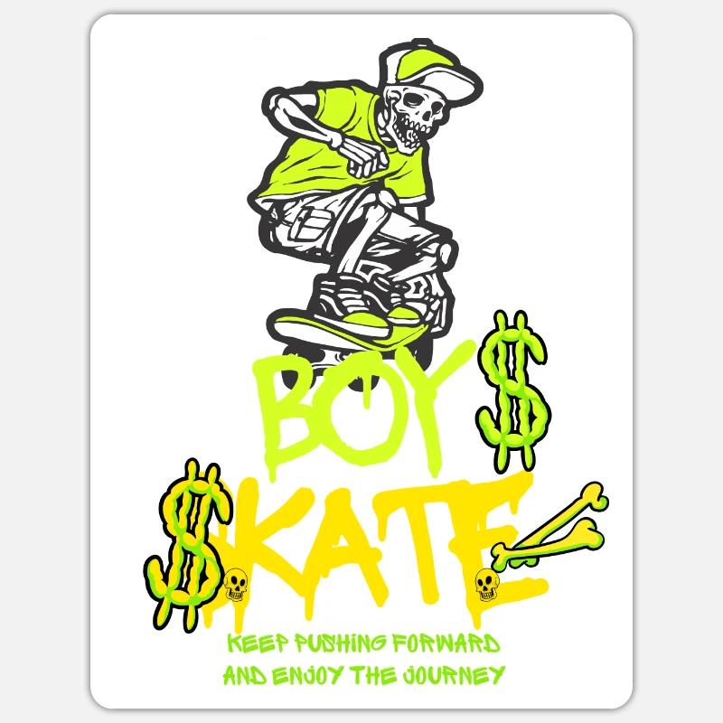 garçon planche à roulettes crâne conception graphique Sticker taille S (10 x 10 cm)