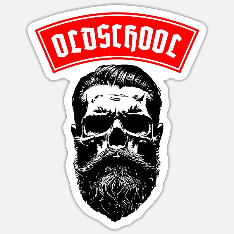 Oldschool Bart Totenschädel - Sticker Größe S (10 x 10 cm) - Mattweiß