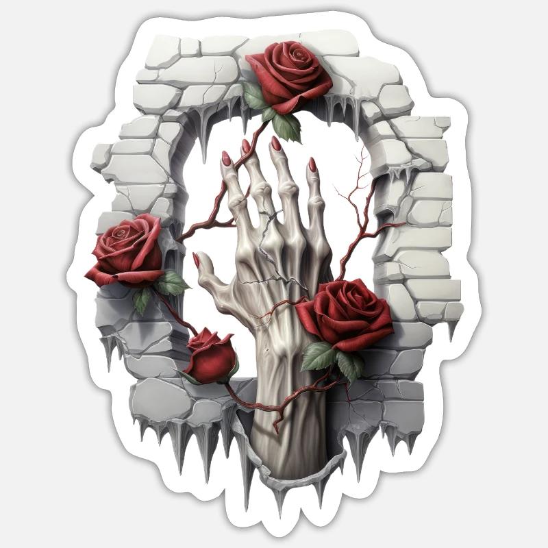 Roses et illustrations : une collection gothique - Sticker taille S (10 x 10 cm) - blanc mat