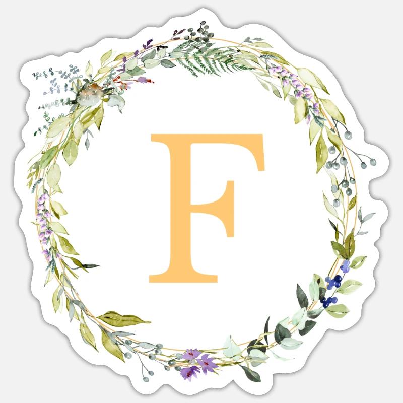 F Monogram Eucalyptus Wreath Sticker size S (10 x 10 cm)