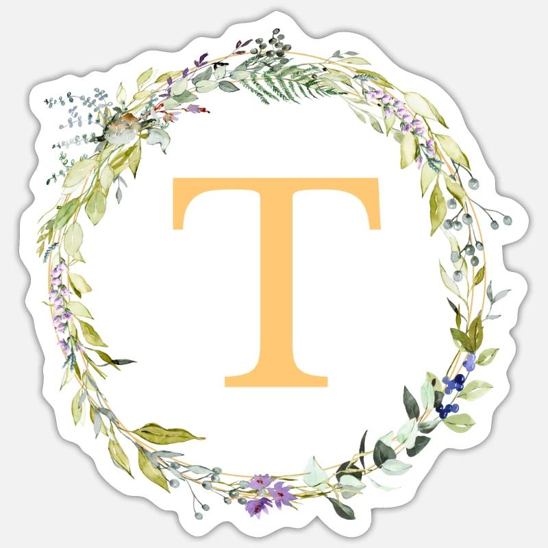 T Monogram Eucalyptus Wreath Sticker size S (10 x 10 cm)