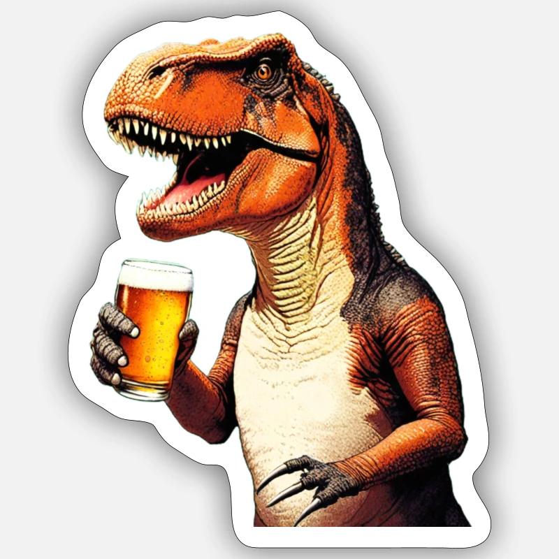 t rex drinking beer Sticker Größe S (10 x 10 cm)