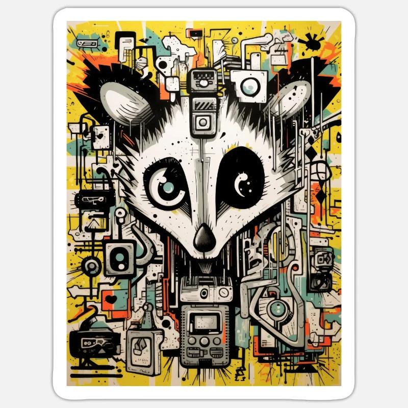 opossum graffiti geometric - Sticker Größe S (10 x 10 cm) - Mattweiß