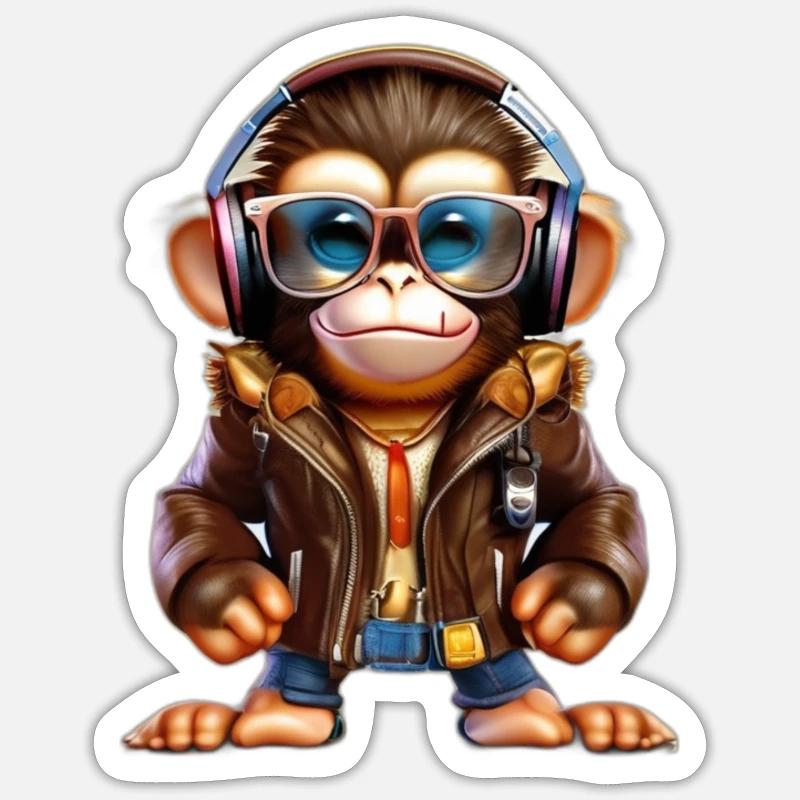 affe mit Leder Jacke - Sticker Größe S (10 x 10 cm) - Mattweiß