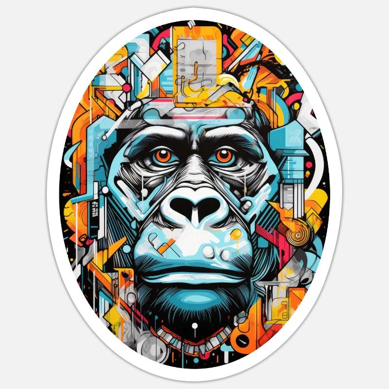 gorilla graffiti geometrie - Sticker Größe S (10 x 10 cm) - Mattweiß