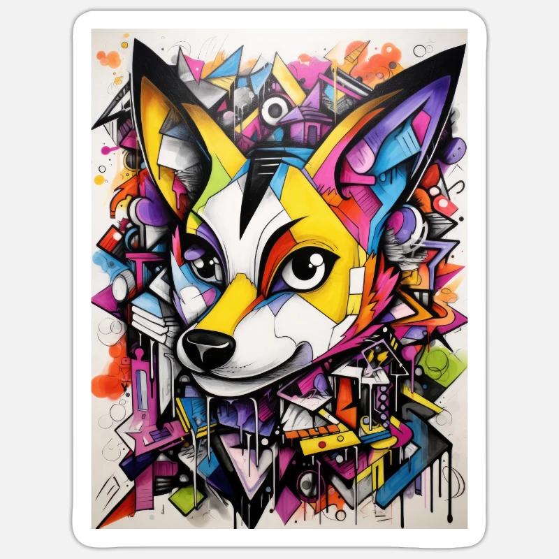 fuchs graffiti geometric style - Sticker Größe S (10 x 10 cm) - Mattweiß