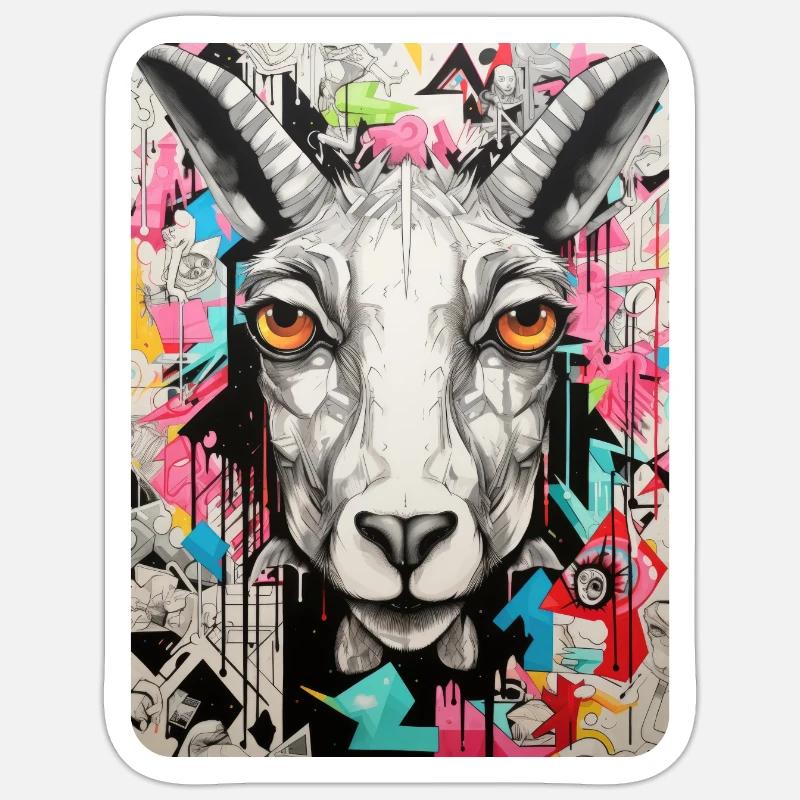 ziege graffiti - Sticker Größe S (10 x 10 cm) - Mattweiß