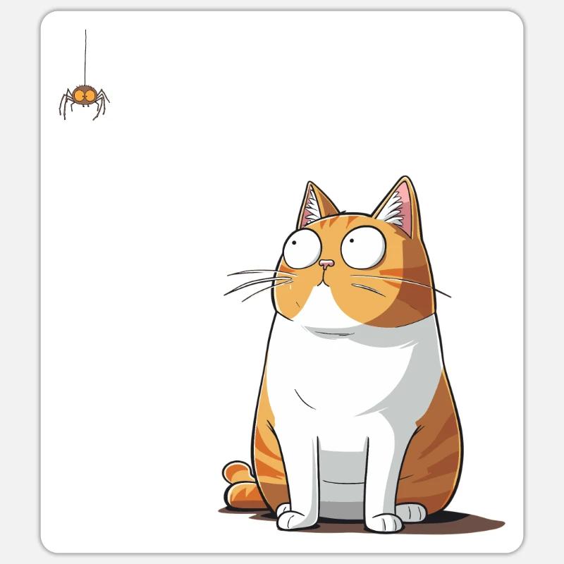 Katze vs. Spinne - Sticker Größe S (10 x 10 cm) - Mattweiß