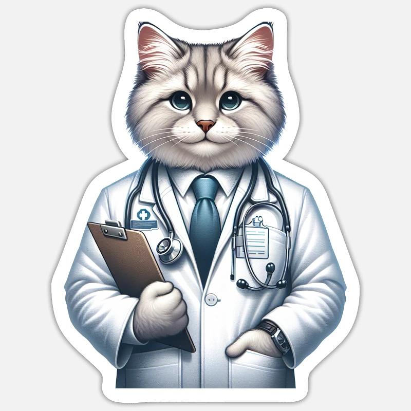 Docteur de chat mignon - Sticker taille S (10 x 10 cm) - blanc mat