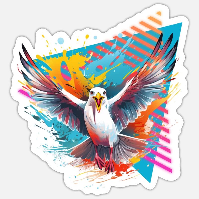 Bunte Möwe farbspritzer Farbklecks Sticker Größe S (10 x 10 cm)