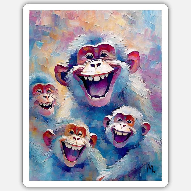Lachende Affen - Sticker Größe S (10 x 10 cm) - Mattweiß