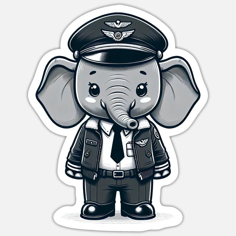 Cute Elephant Pilot - Sticker Größe S (10 x 10 cm) - Mattweiß