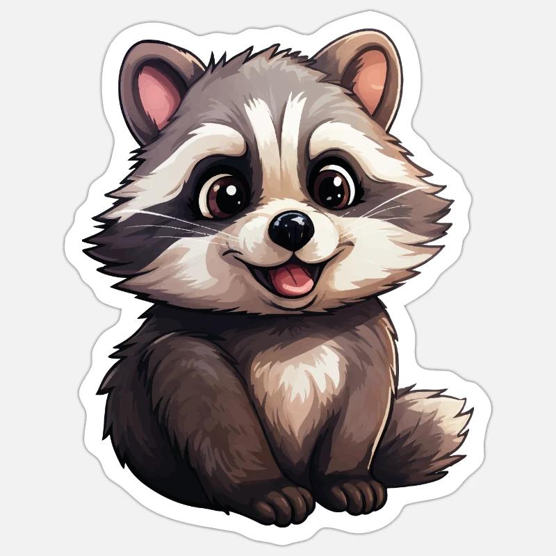 Bébé raton laveur - Sticker taille S (10 x 10 cm) - blanc mat