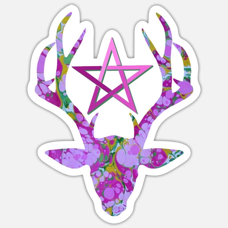 hirschkopf mit pentagramm e 230 - Sticker Größe S (10 x 10 cm) - Mattweiß