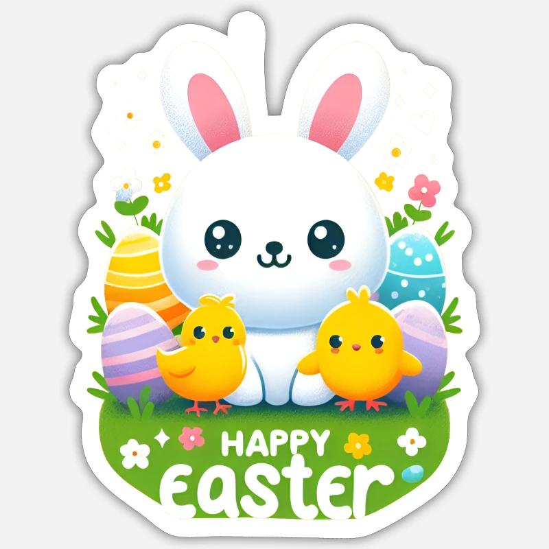 Joyeux lapin de Pâques - Sticker taille S (10 x 10 cm) - blanc mat