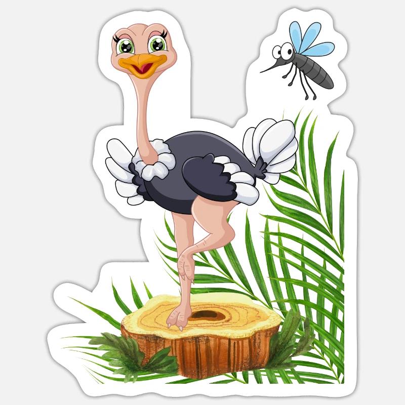 Whimsical Stork with Fly and Nature Elements Sticker size S (10 x 10 cm)