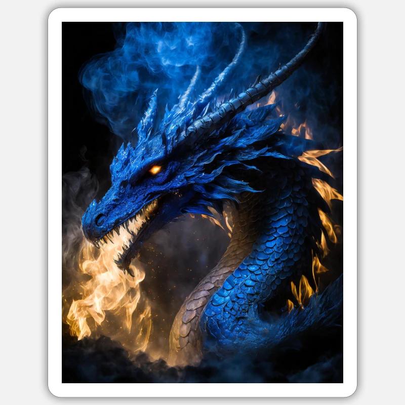 dunkelblauer Drache Sticker Größe S (10 x 10 cm)