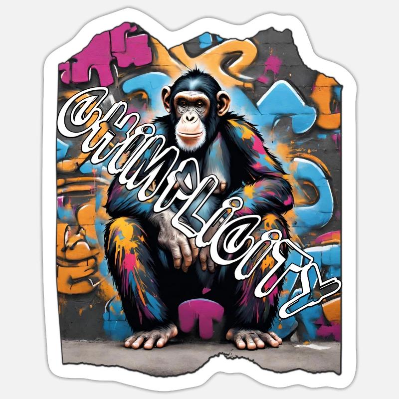 Graffiti style chimp simplicty - Sticker size S (10 x 10 cm) - white matte