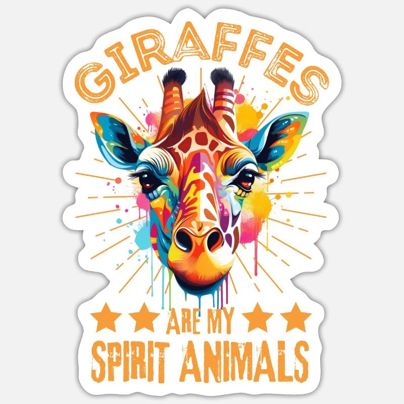 Bunte Giraffe Farbkleckse Farbspritzer - Sticker Größe S (10 x 10 cm) - Mattweiß