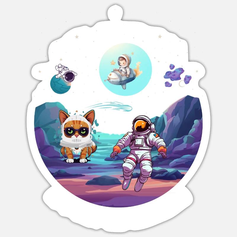 Cat on moon design - Sticker size S (10 x 10 cm) - white matte