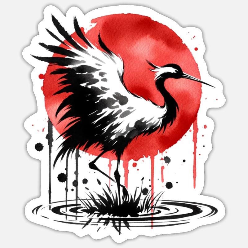 Sumi-e Crane - Sticker size S (10 x 10 cm) - white matte