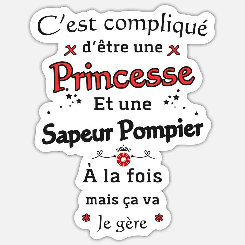 Princesse Sapeur Pompier - Sticker taille S (10 x 10 cm) - blanc mat