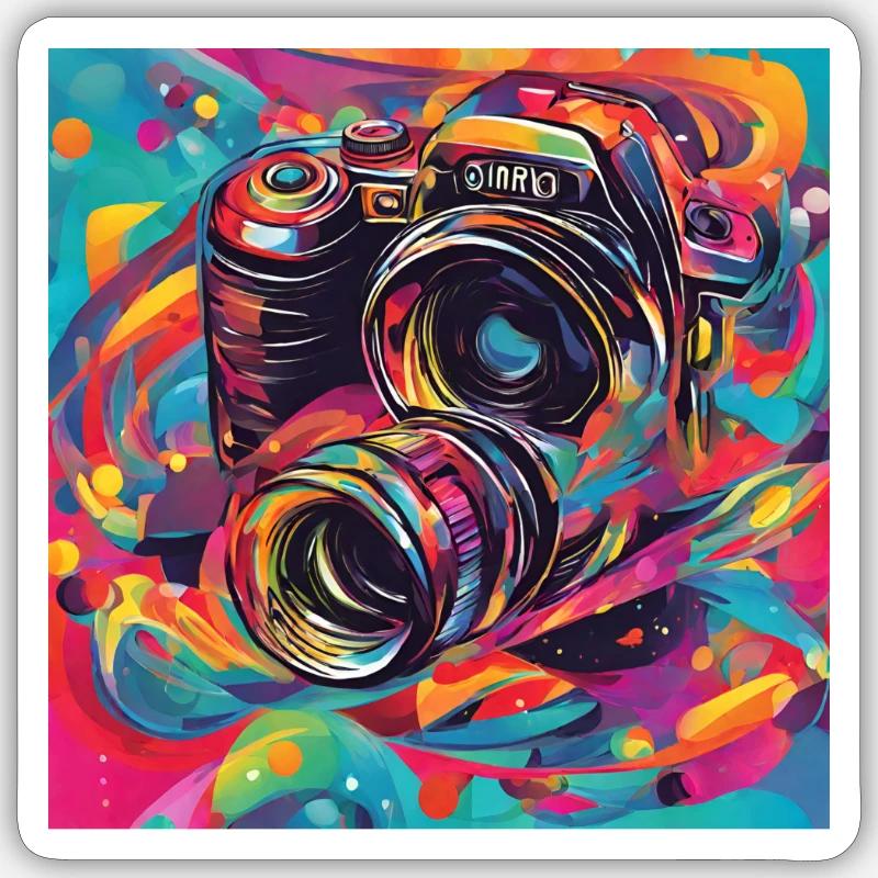 Kamera bunt - Sticker Größe S (10 x 10 cm) - Mattweiß
