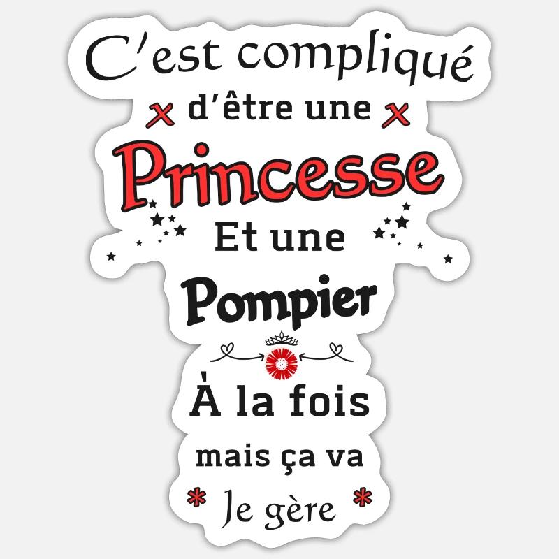 Princesse Pompier - Sticker taille S (10 x 10 cm) - blanc mat