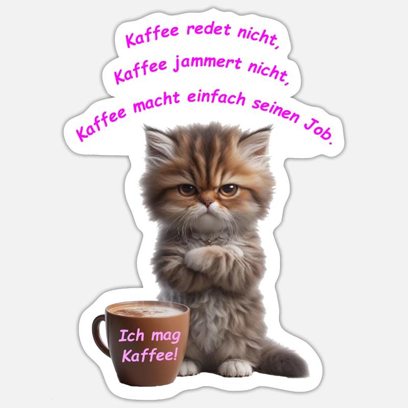Cat Coffee J’aime le café - Sticker taille S (10 x 10 cm) - blanc mat