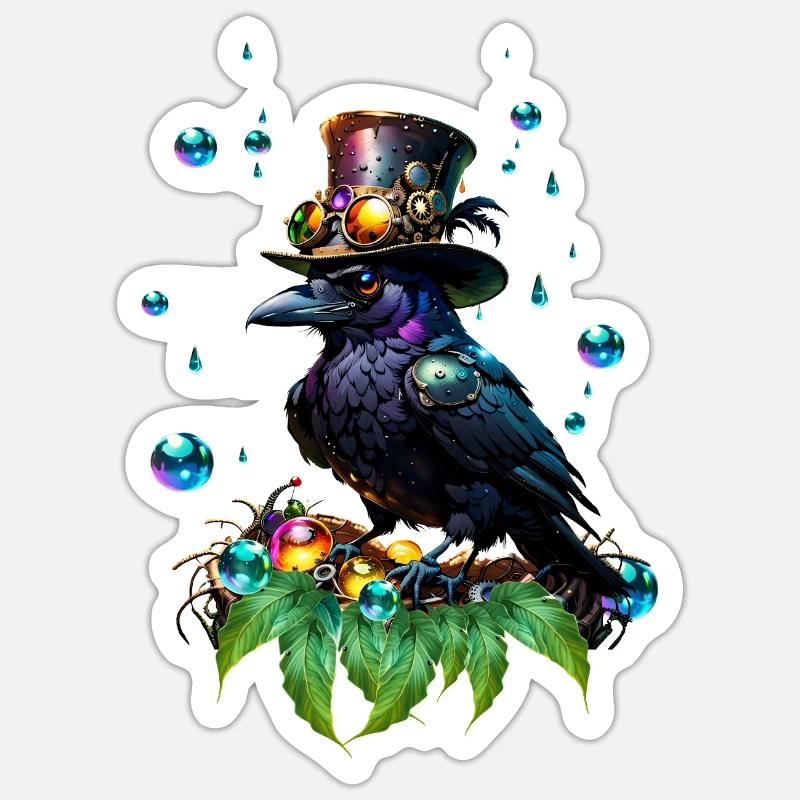 Fantastic Steampunk Raven - Sticker size S (10 x 10 cm) - white matte
