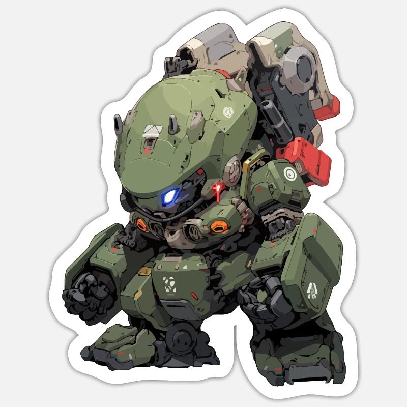Kampf-Mech Chibi - Sticker Größe S (10 x 10 cm) - Mattweiß