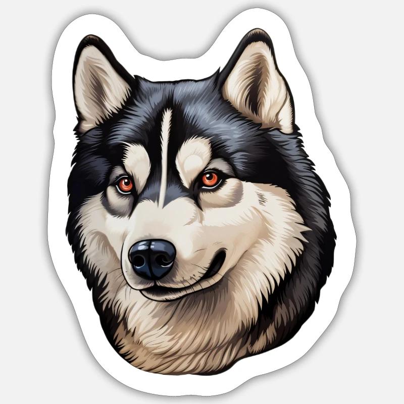 Tête de husky de Sibérie - Sticker taille S (10 x 10 cm) - blanc mat