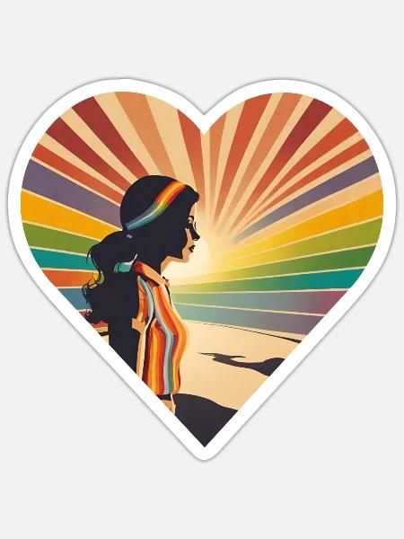 Regenbogen Retro, Frau im Herz , Einzigarting - Sticker Größe S (10 x 10 cm) - Mattweiß