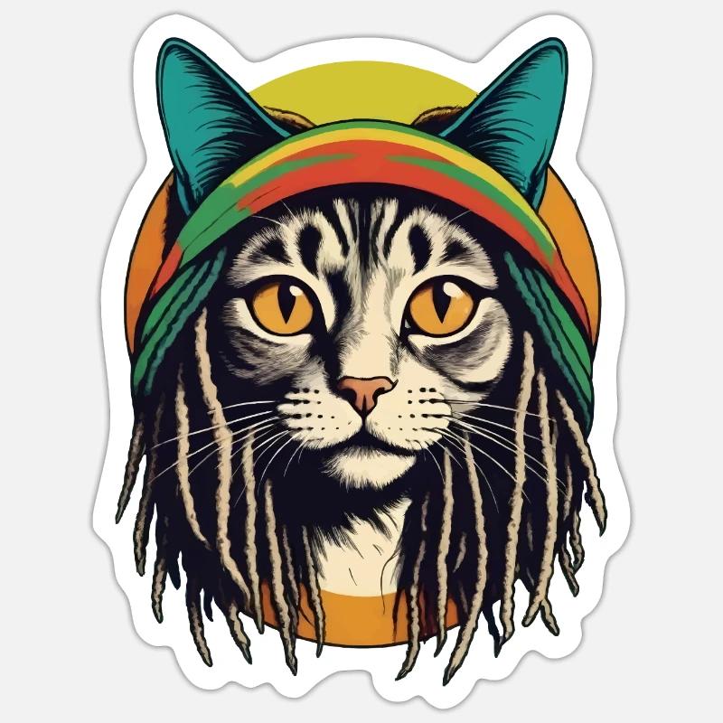 Chat rasta cool - Sticker taille S (10 x 10 cm) - blanc mat